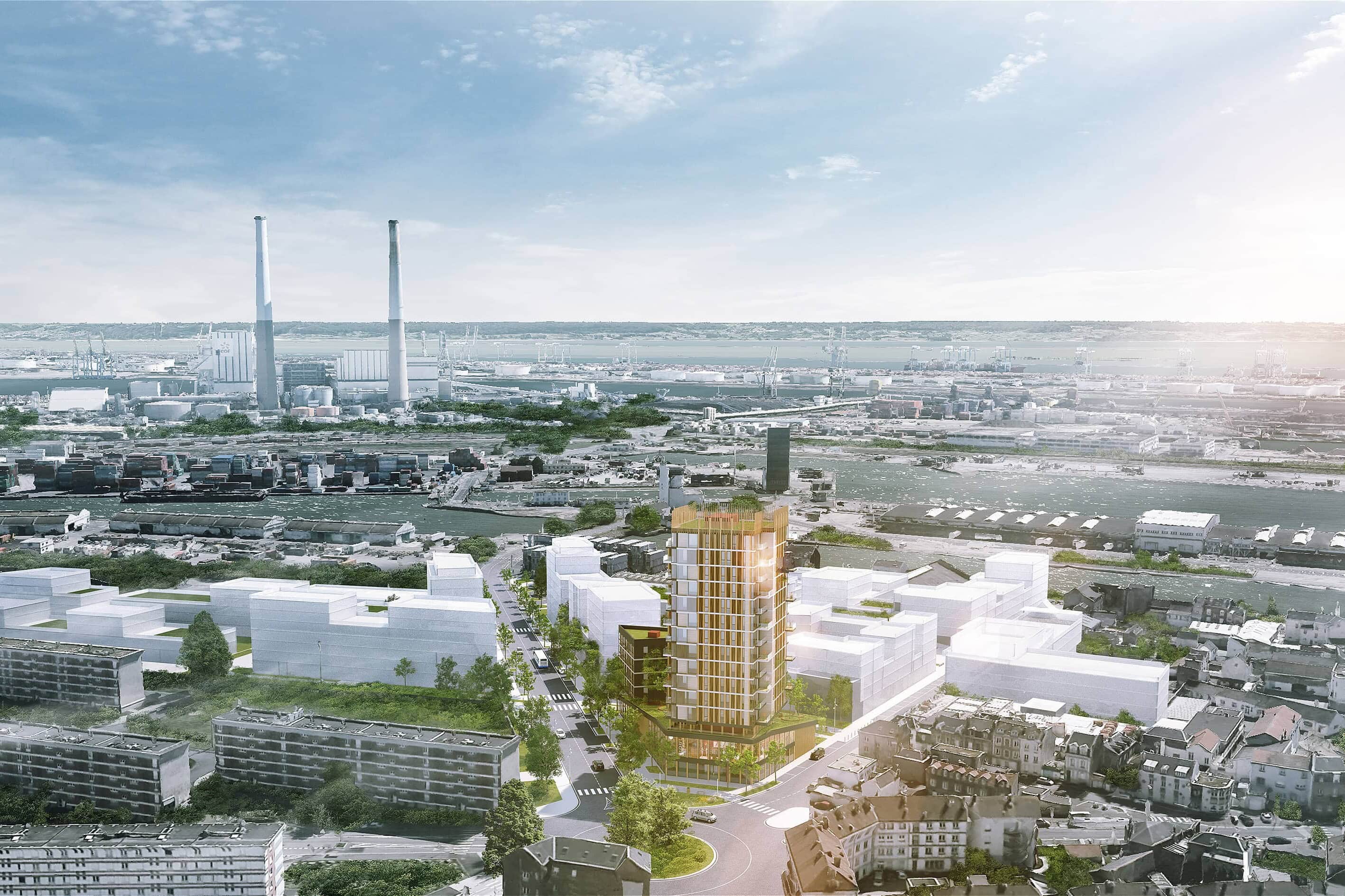 illuminens | perspective architecture 3D | image architecture | archiviz | tour signal le havre wood up | atelier architecture marie schweitzer