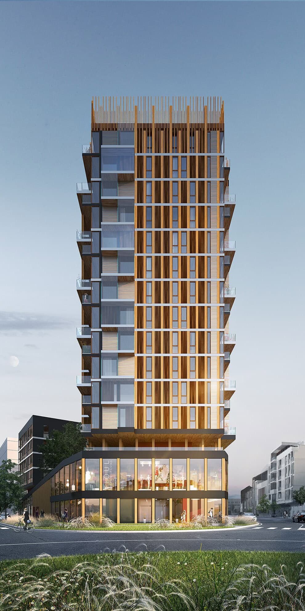 illuminens | perspective architecture 3D | image architecture | archiviz | tour signal le havre wood up | atelier architecture marie schweitzer