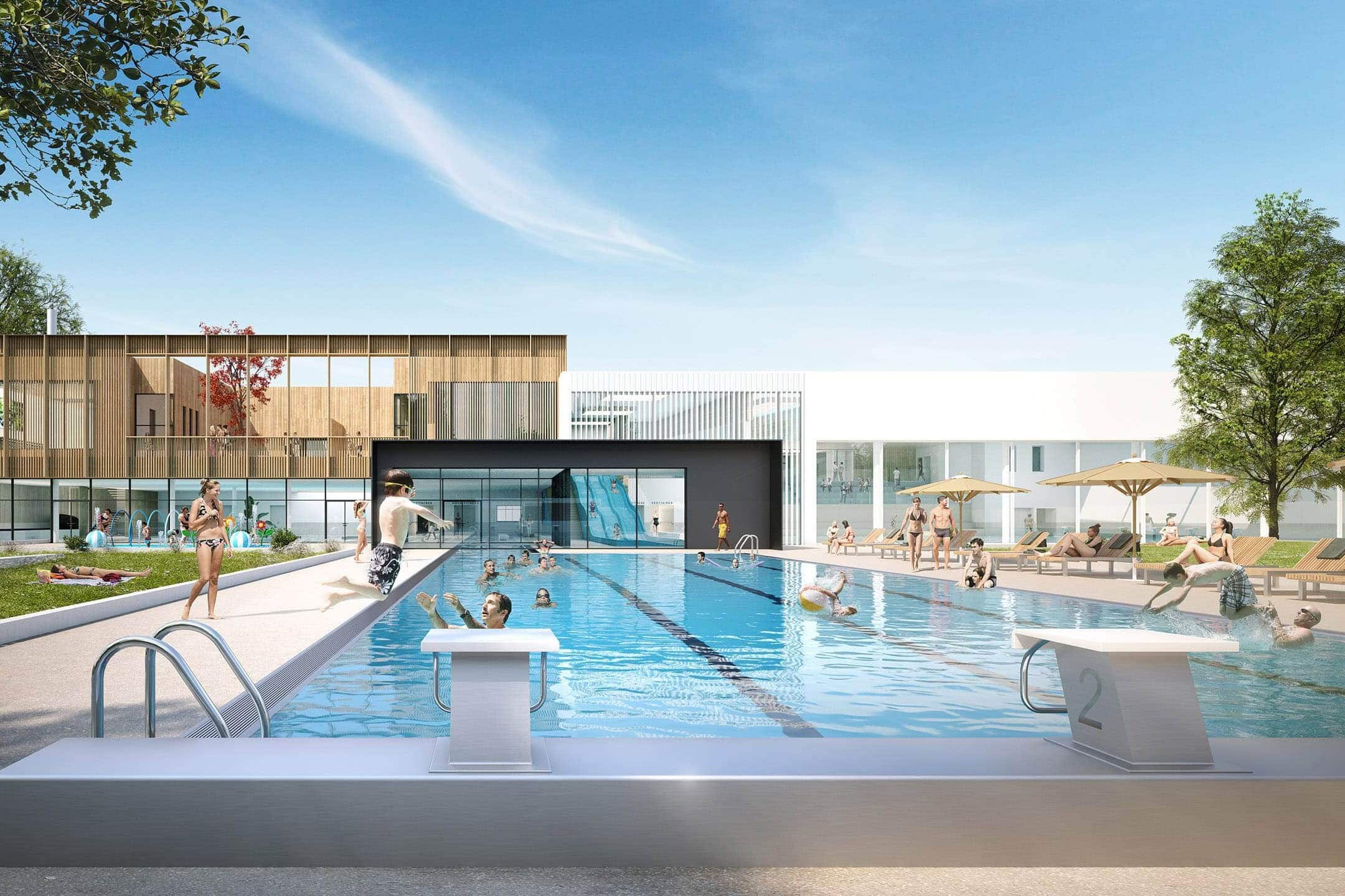 illuminens | archiviz | architectural visualization | architectural render | castallia aquatic center | maurepas | coste architectures