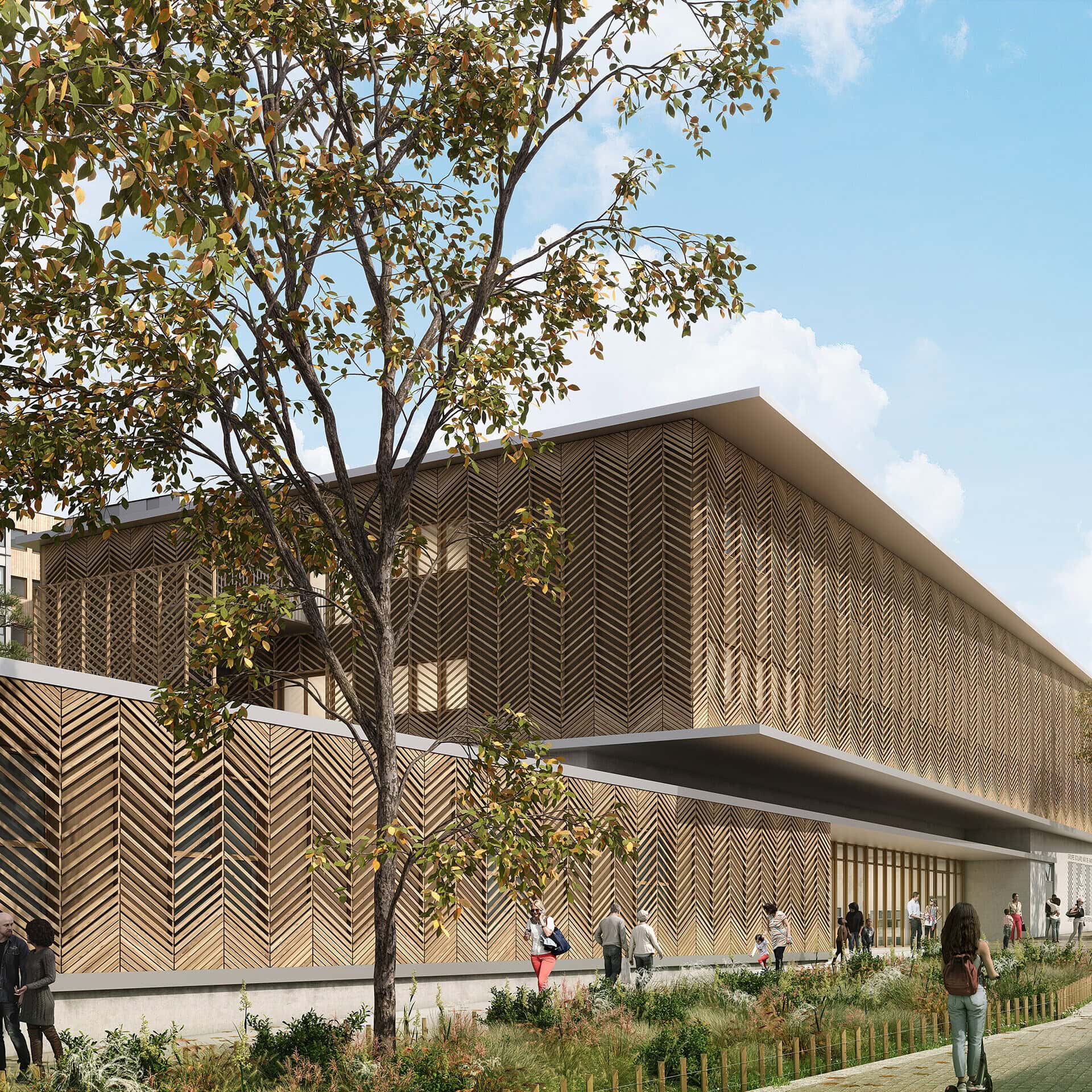 illuminens | perspective architecture 3D | image architecture | archiviz | groupe scolaire residence etudiante port marianne | montpellier | coste architectures