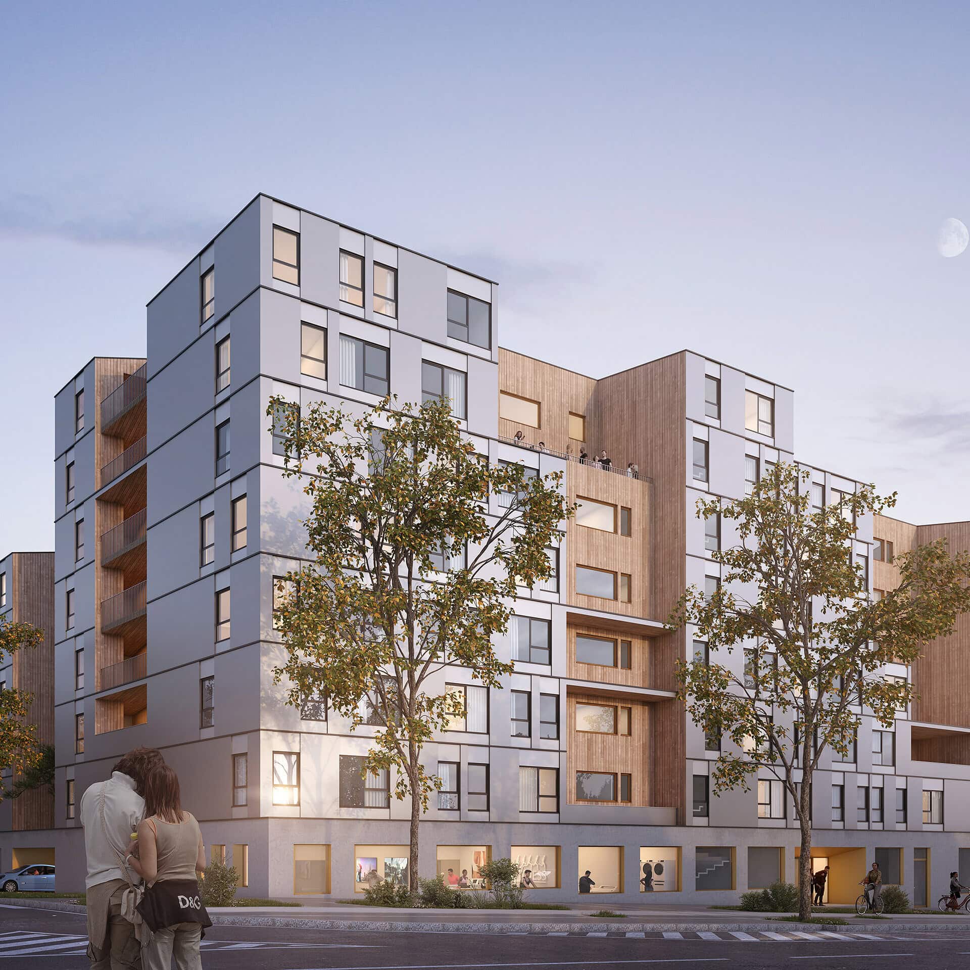 illuminens | perspective architecture 3D | image architecture | archiviz | groupe scolaire residence etudiante port marianne | montpellier | coste architectures