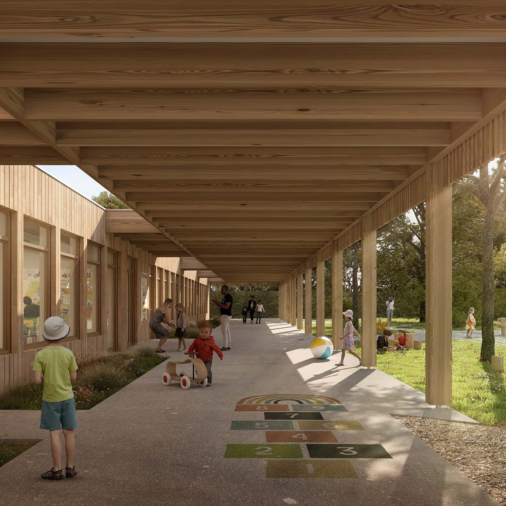 illuminens | perspective architecture 3D | image architecture | archiviz | groupe scolaire residence etudiante port marianne | montpellier | coste architectures